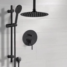 Matte Black Ceiling Rain Shower System with Handheld, Rainfall Shower Head, Shower Faucet Set